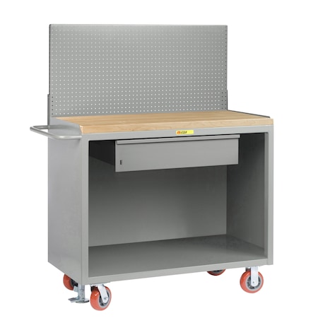 Little Giant Mobile Bench Cabinets, 36"W, HD Drawer, 1-3/4" Butcher Block, Pegboard MJ-2436-HDFL-PB